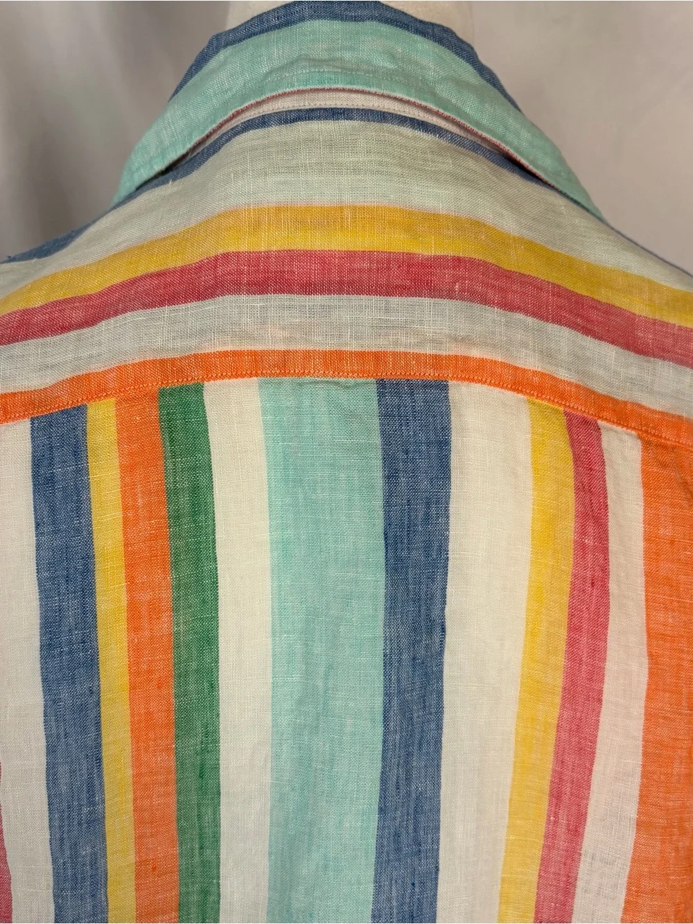 Frank & Eileen Colorful ‘Eileen’ Linen Vertical Stripe Button-Up Shirt Medium - Picture 9 of 9